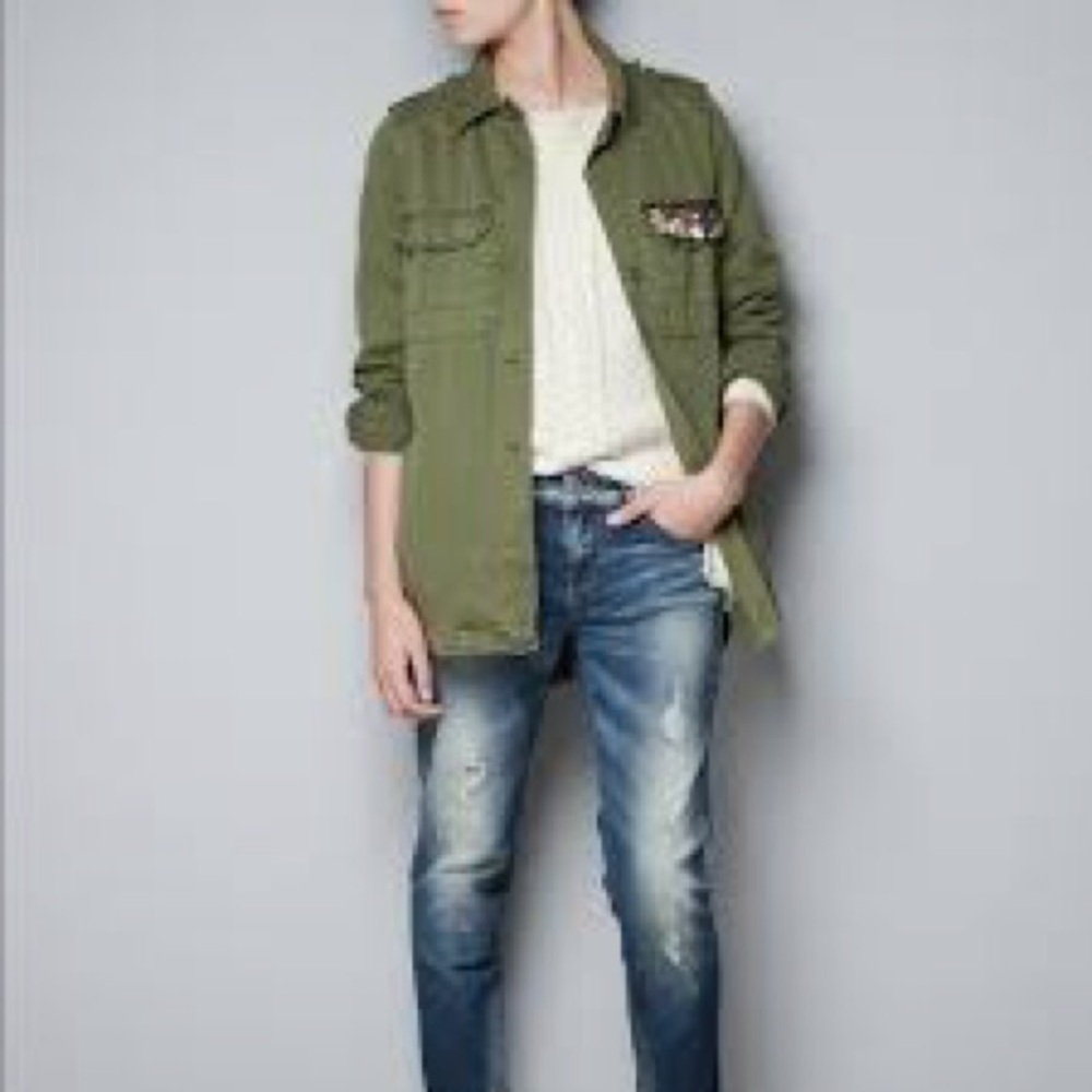 Zara Army Cargo Jacket With Jewel Embellishment like new
